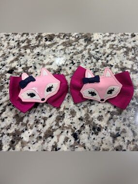 Vintage Gymboree Pink Fox Bow Hair Clips with Dark Pink Bows